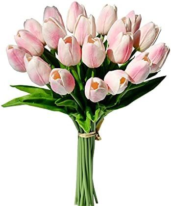 Mandy's 20pcs Peach Flowers Artificial Tulip Silk Flowers 13.5" for Home Decorations Centerpieces... | Amazon (US)