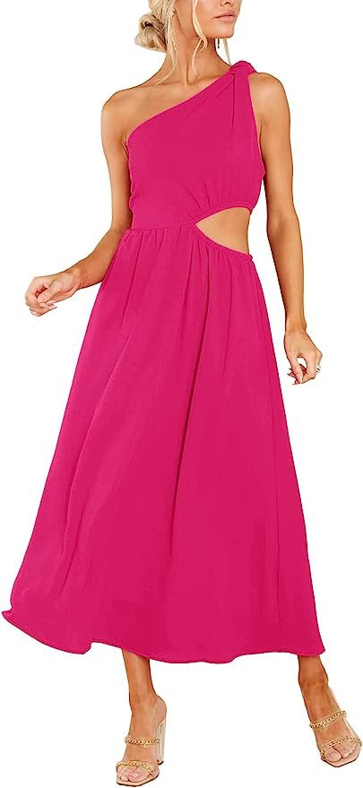 Women's One Shoulder Summer Dresses Sleeveless Maxi Cutout Tiered Flowy Beach Party Sundress | Amazon (US)