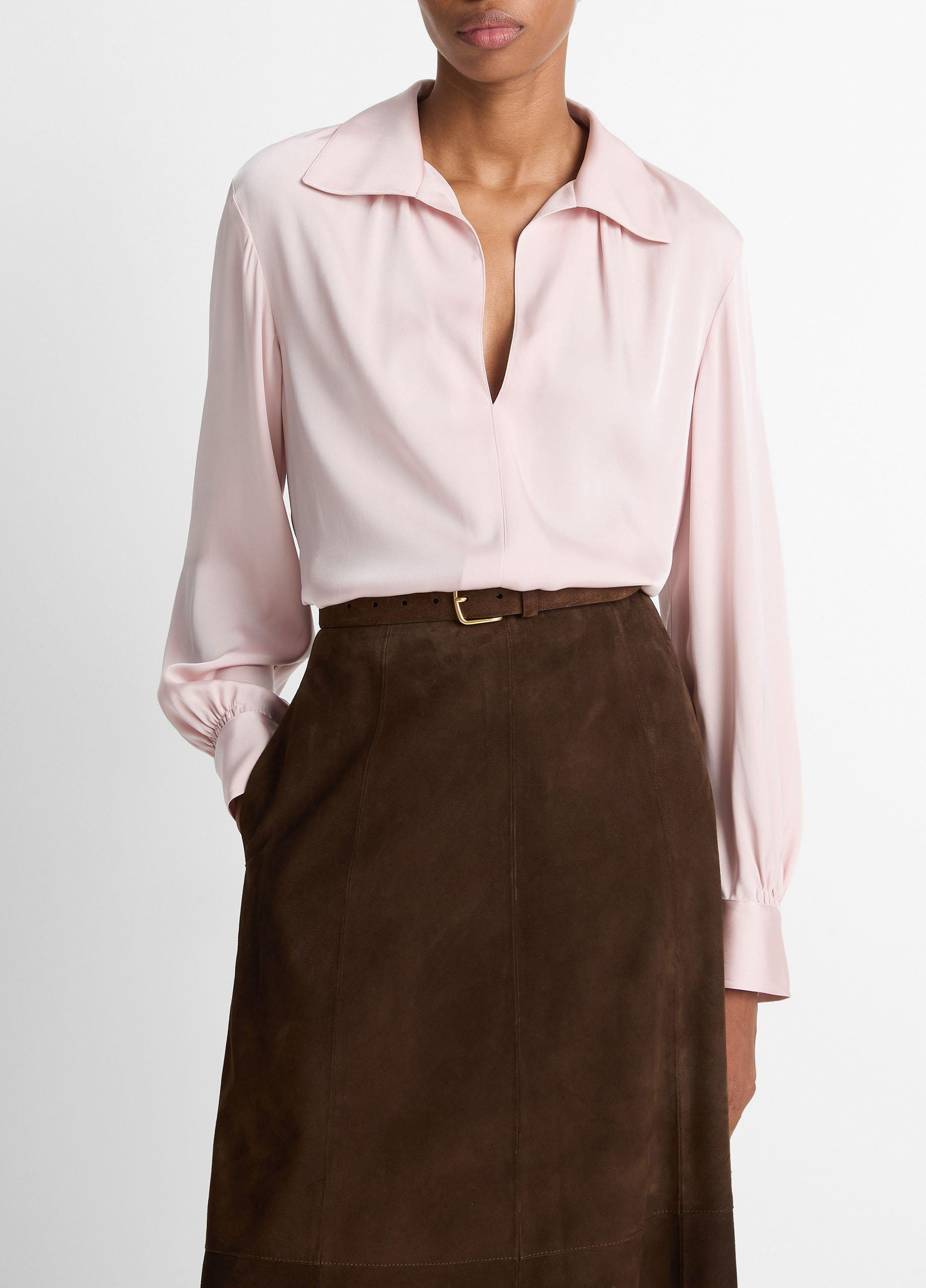 Women's Smocked Silk-Blend Long-Sleeve Blouse, Balletto, Size L Vince | Vince LLC