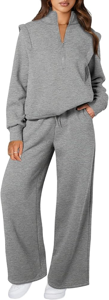 Aleumdr Women's 2 Piece Outfits Oversized Fleece Sweatsuit Half Zip Sweatshirt with Wide Leg Swea... | Amazon (US)