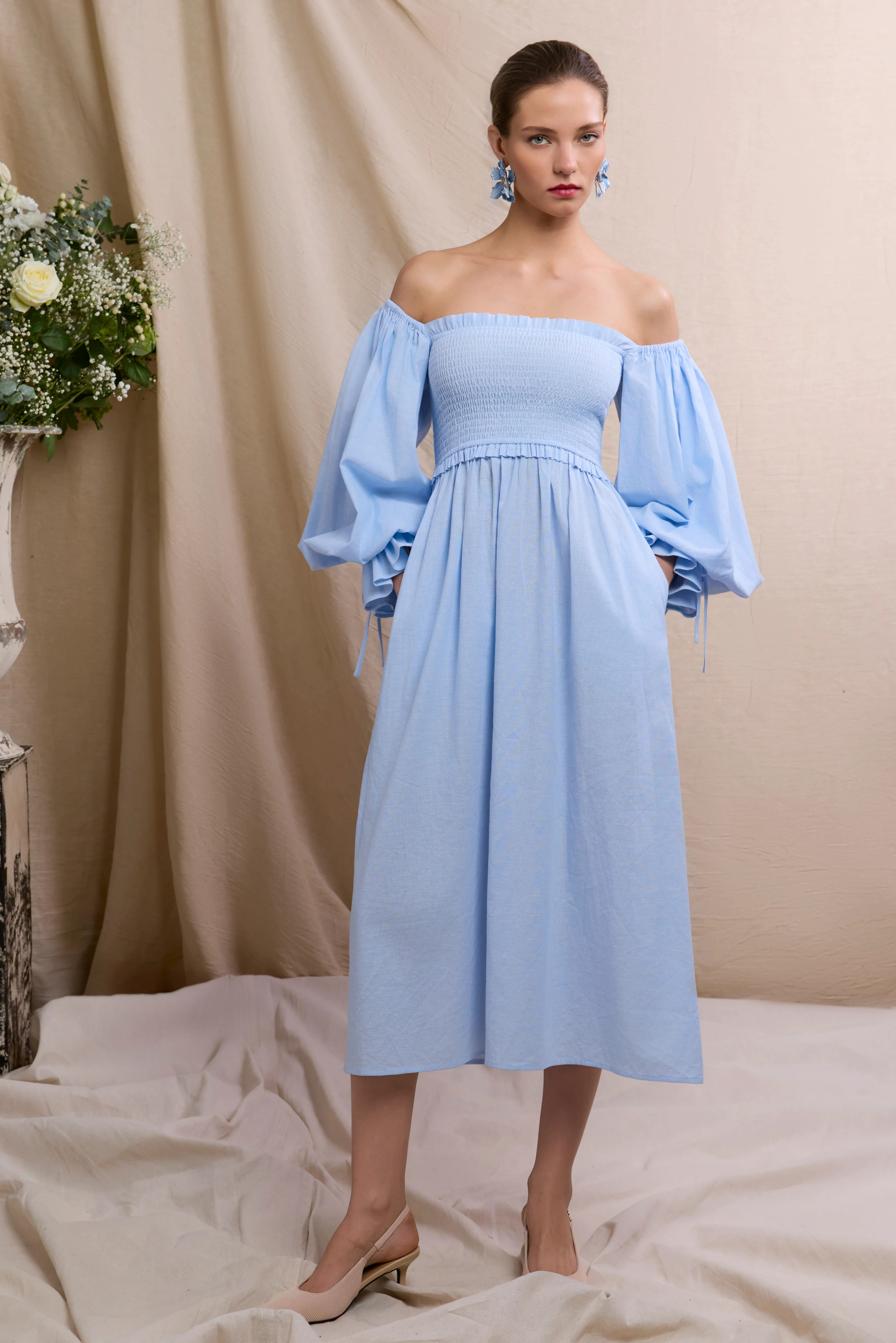 Smock Dress (Pale Blue Chambray) | Holland Cooper