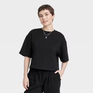 Women's Leisure Studio Short Sleeve Fleece Top - Universal Thread™ Black M | Target