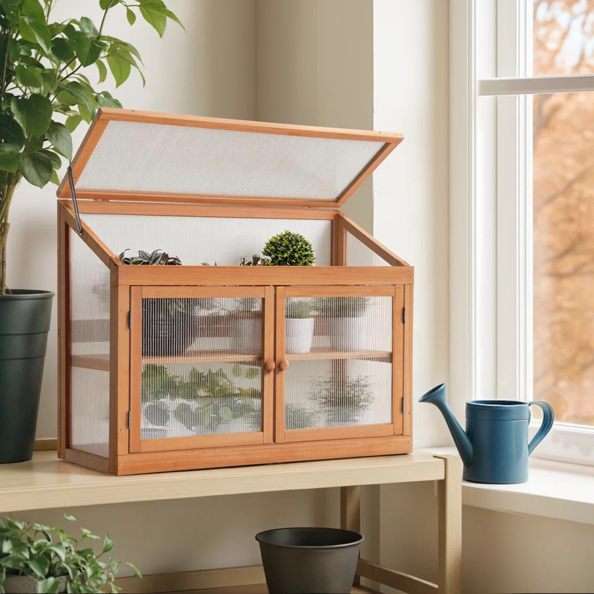 35.4" W x 14.6" D 2-Tier Wooden Cold Frame Garden Greenhouse | Wayfair North America