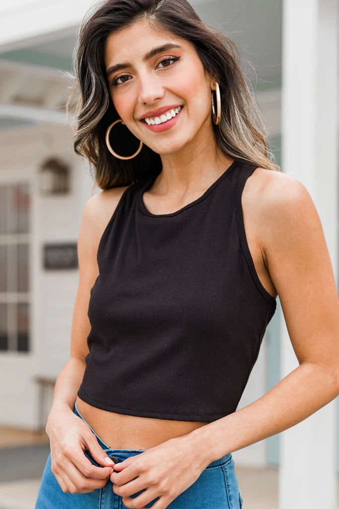 Simply Be You Black Ribbed Cropped Racerback Tank | The Mint Julep Boutique