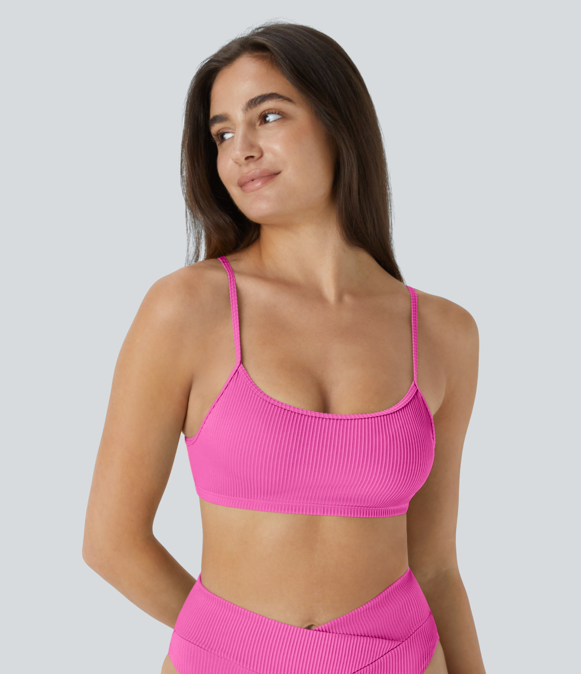 Halara Ribbed Bikini Top Swimsuit  - Fedora Red Purple - XS | HALARA