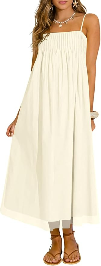 Wenrine Women's Summer Boho Maxi Dresses Spaghetti Straps Chiffon Casual Sundress Beach Vacation ... | Amazon (US)