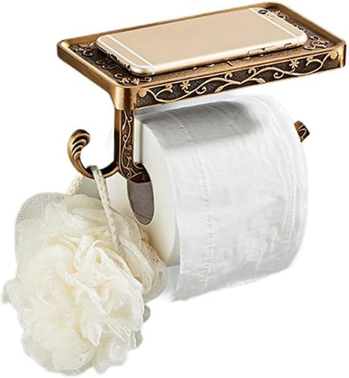 Vintage Paper Towel Holder with Cellphone Shelf for Bathroom, Wall Mount Anti-Rust Aluminum Paper... | Amazon (US)