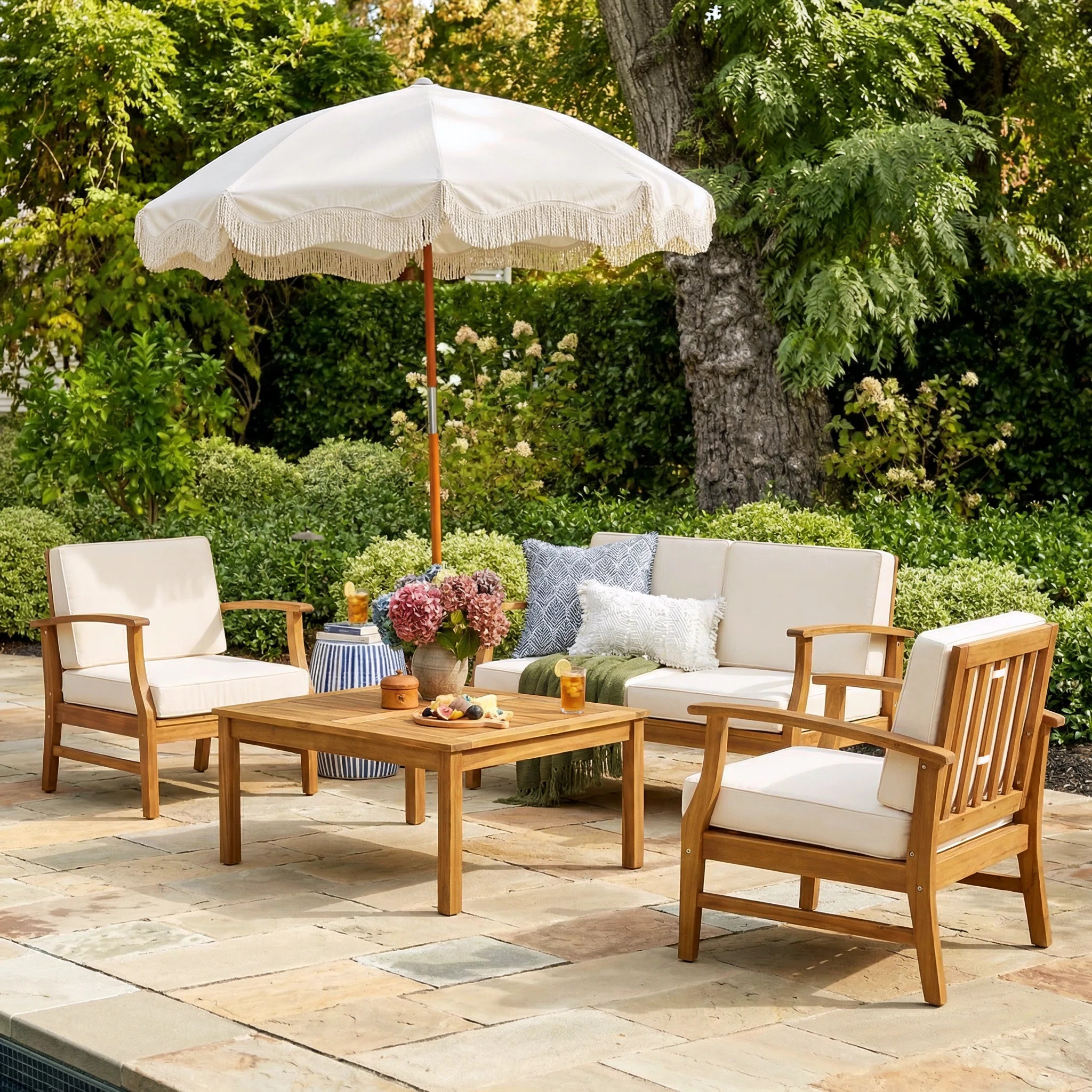 Theodore 4 Piece Teak Seating Group with Cushions | Wayfair North America