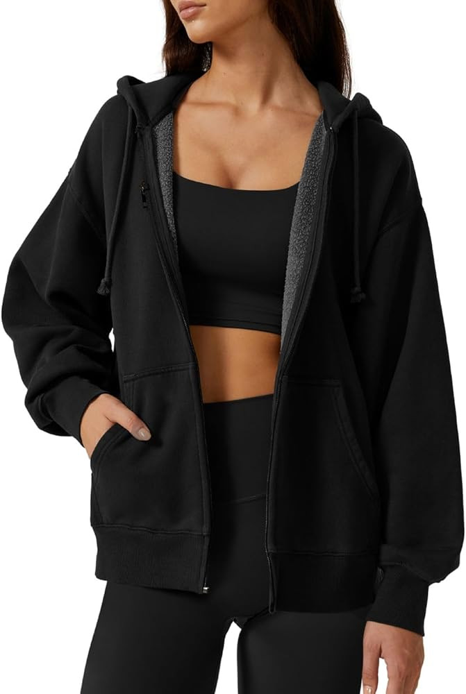 QINSEN Women's Relaxed Zip-Up Hoodie Fall Oversized Sweatshirt Cozy Fleece Jacket with Pocket | Amazon (US)