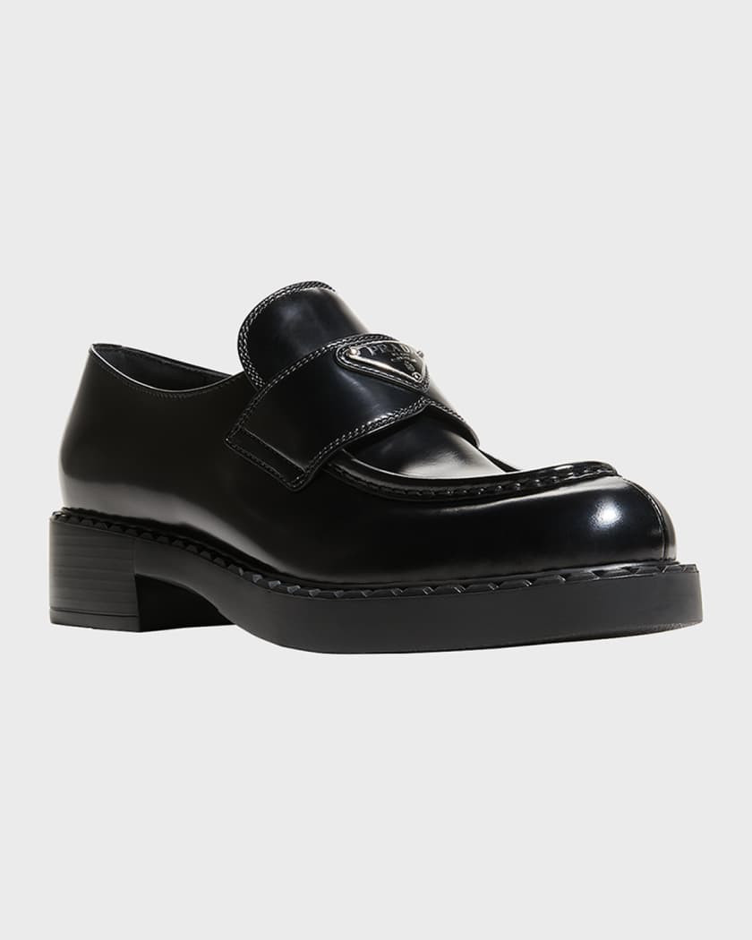 Prada Leather Triangle Logo Loafers | Neiman Marcus