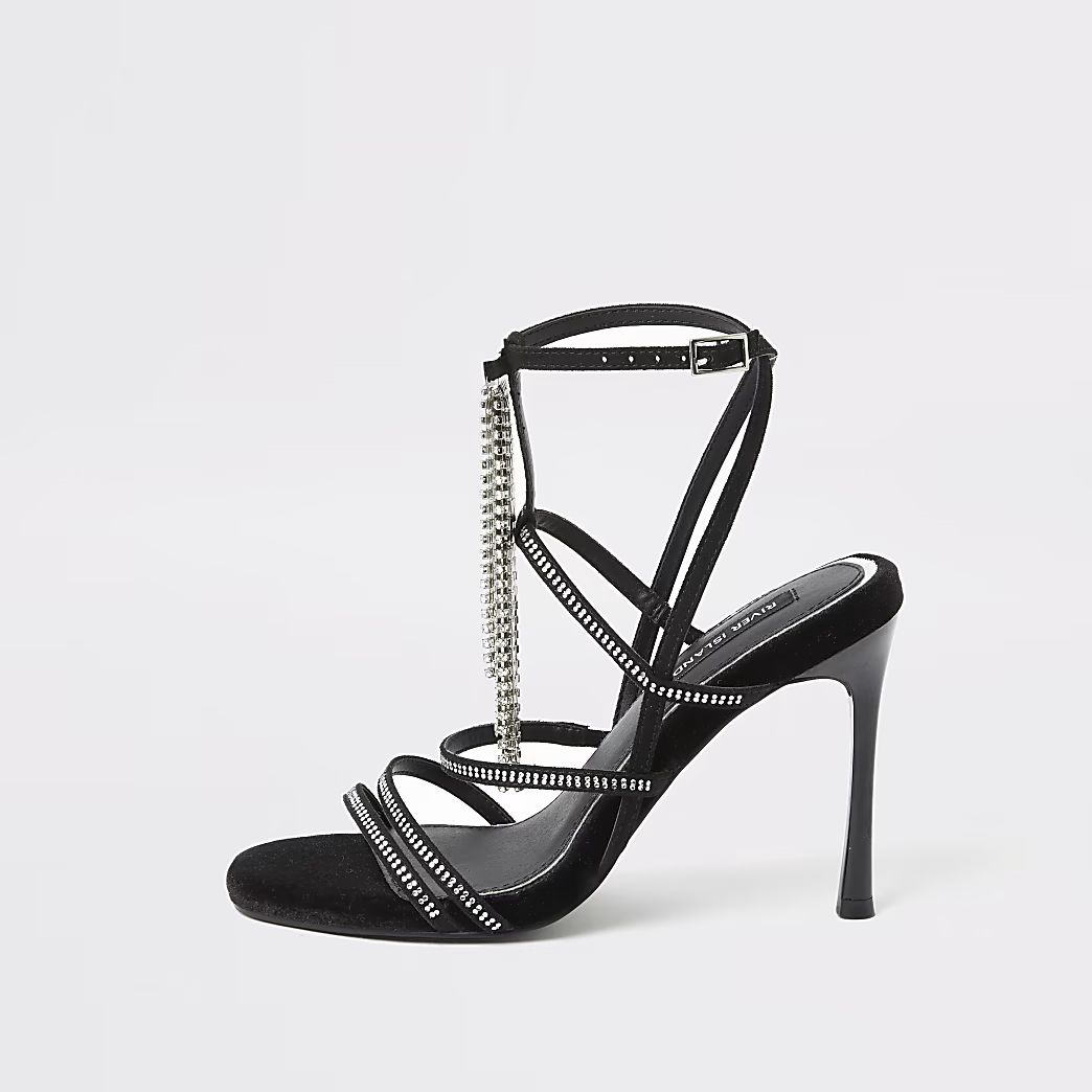 Black diamante strappy heeled sandal | River Island (UK & IE)
