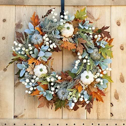 Fall Peony and Pumpkin Wreath Autumn Year Round Wreaths for Front Door, Halloween Garland with Ma... | Amazon (US)