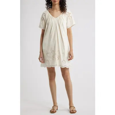 Nordstrom Schiffly Cutwork Embroidery Minidress in Ivory Tofu at Nordstrom, Size Small | Nordstrom