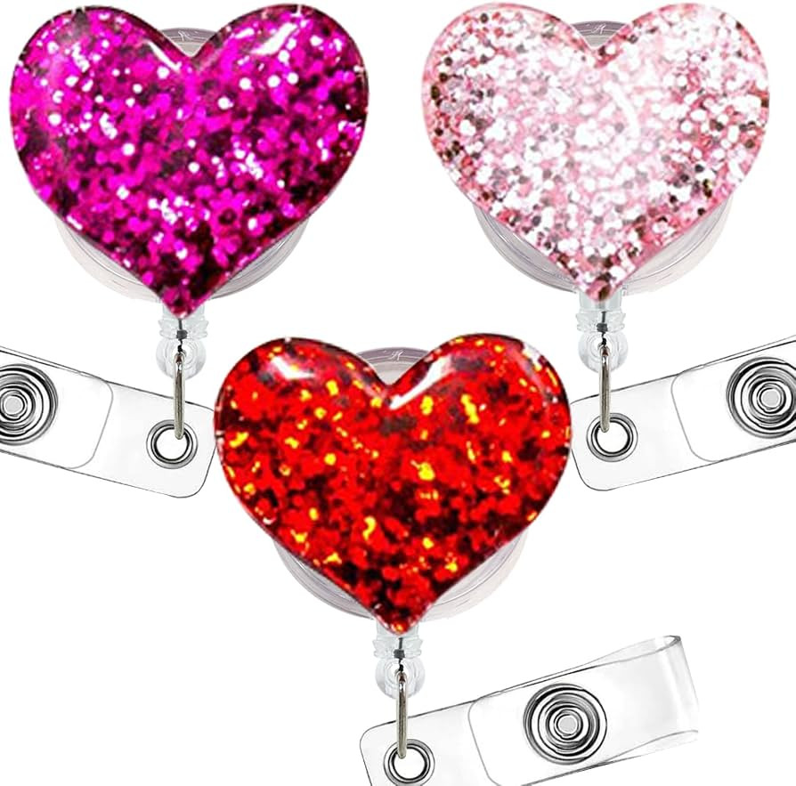 CTOHN 3 Pack Heart Retractable Badge Holder Reels, Cute Red Pink Heart Badge Clips for Students S... | Amazon (US)