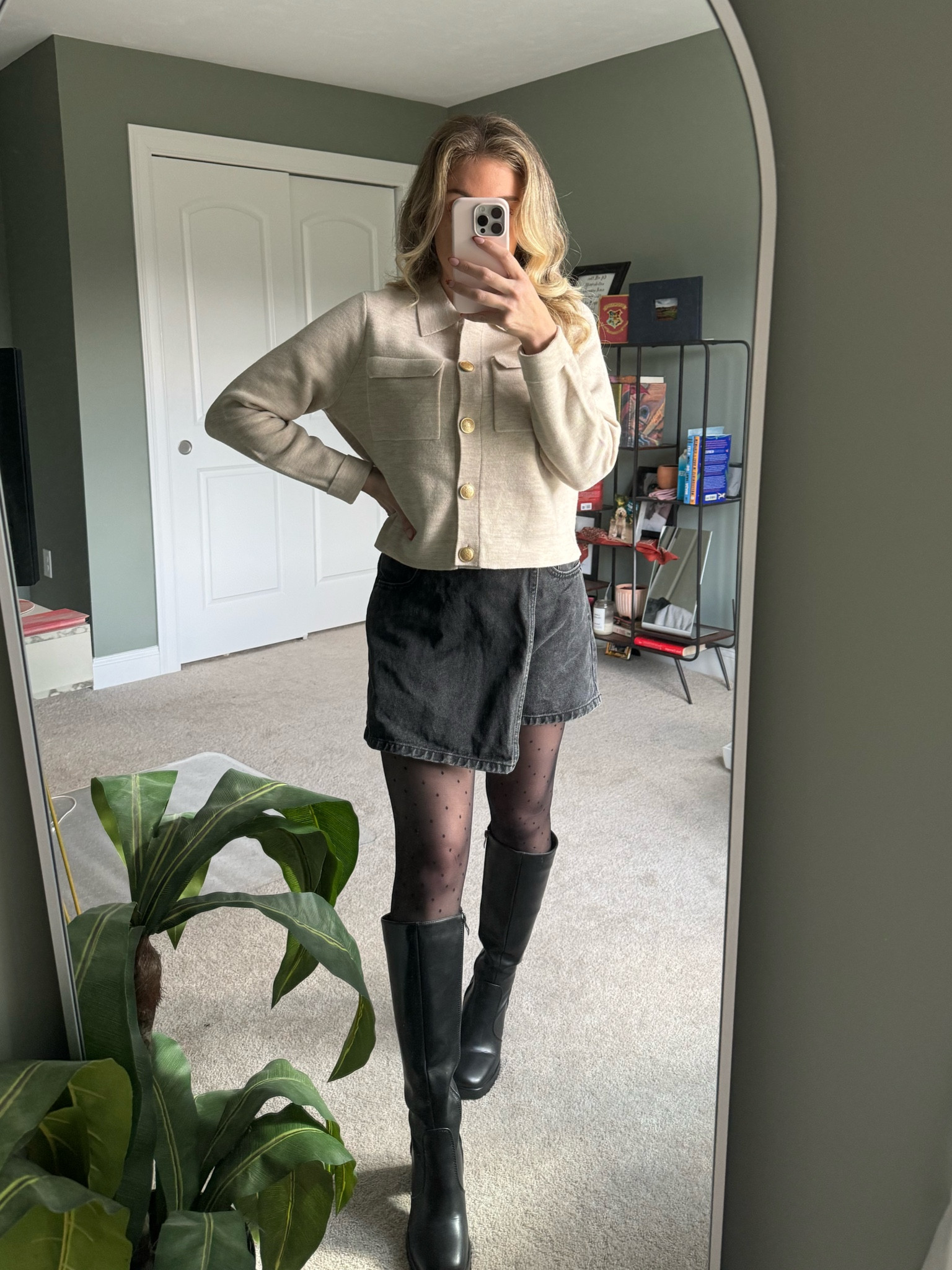 Love this upscale business casual look for fall! So comfortable too. 

Fall outfits
Fall looks 
Fall skirts 
Denim skirt 
Cardigan 

#LTKStyleTip #LTKWorkwear #LTKSeasonal