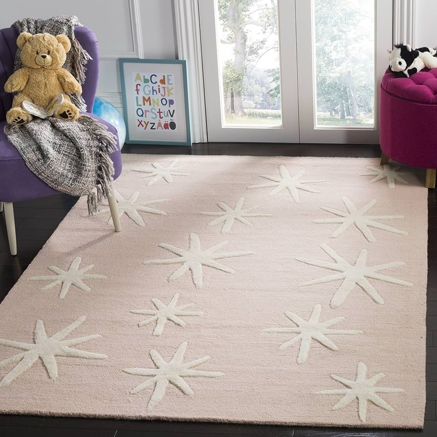 SAFAVIEH Kids Collection 8' x 10' Pink / Ivory SFK908P Handmade Starbursts Wool Area Rug | Amazon (US)