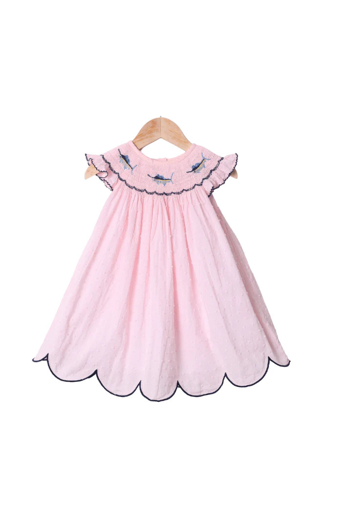 Smocked Swordfish Pink Swiss Dot Dress | The Smocked Flamingo