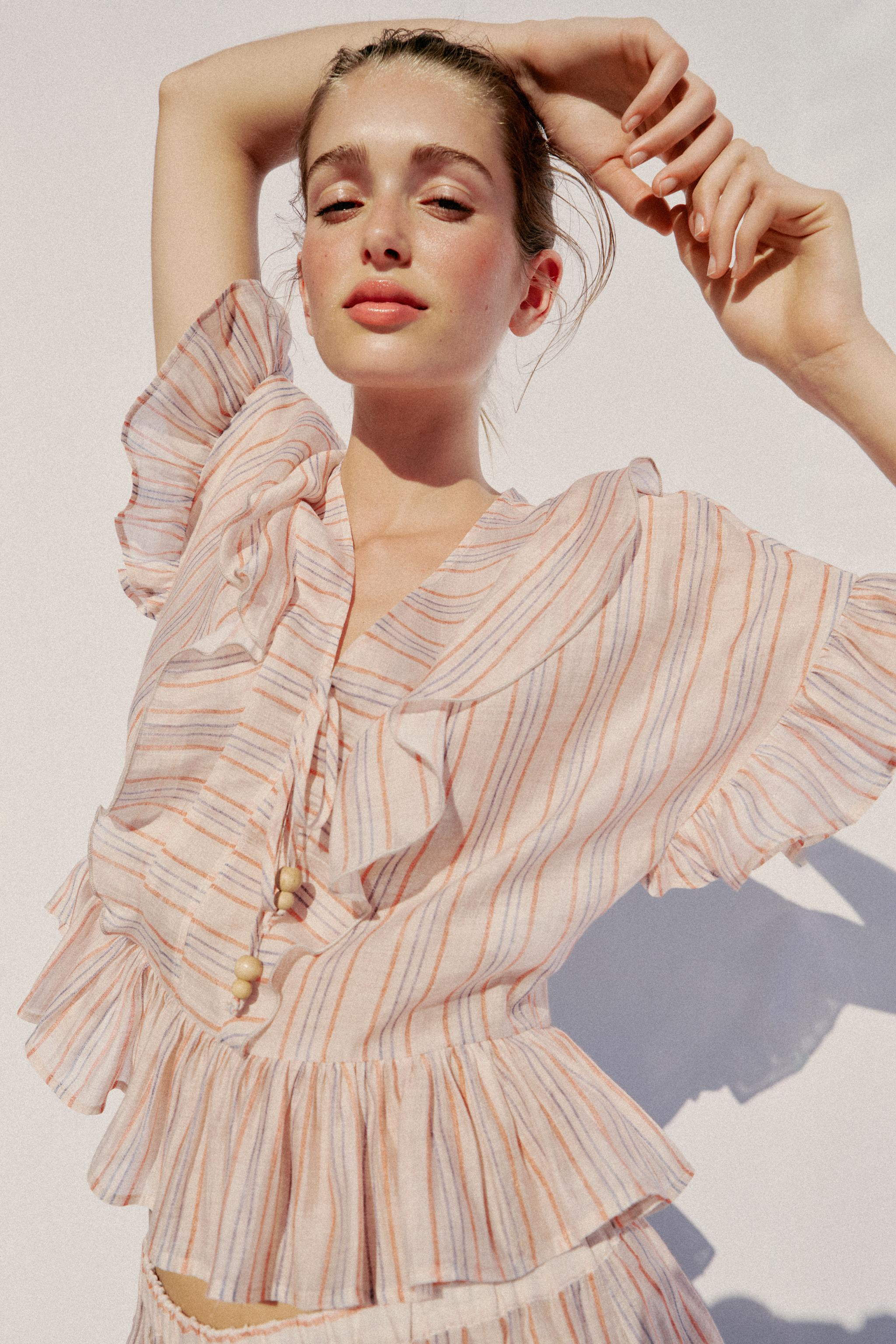 STRIPED RUFFLED BLOUSE | Zara UK