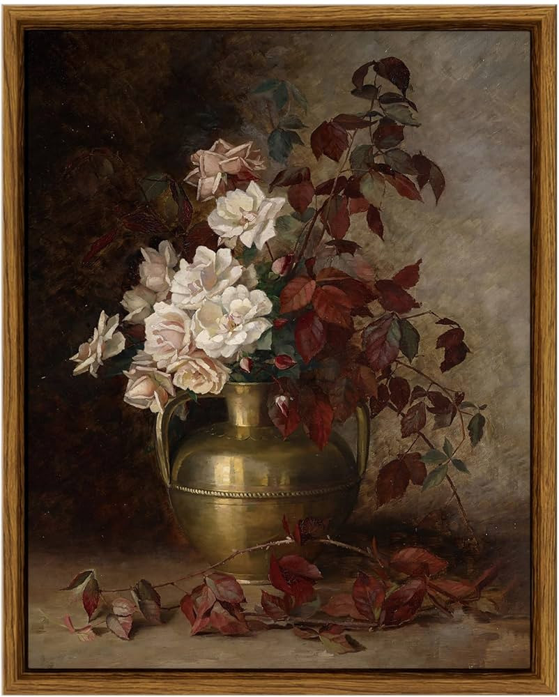 VIYYIEA Vintage Floral Wall Art, Rose Bouquet Flower Retro Paintings Wall Decor Aesthetic, Framed... | Amazon (US)