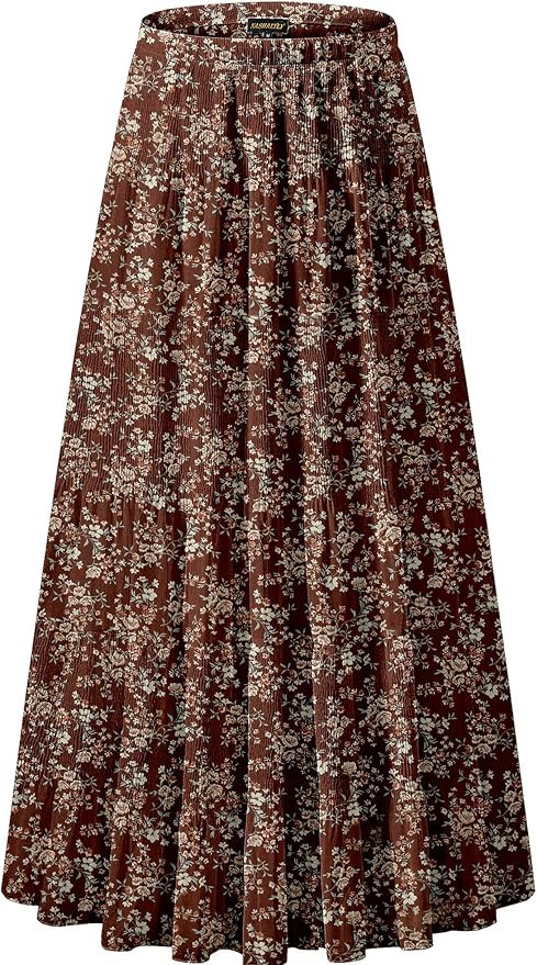 NASHALYLY Women's Chiffon Elastic High Waist Pleated A-Line Flared Maxi Skirts | Amazon (US)