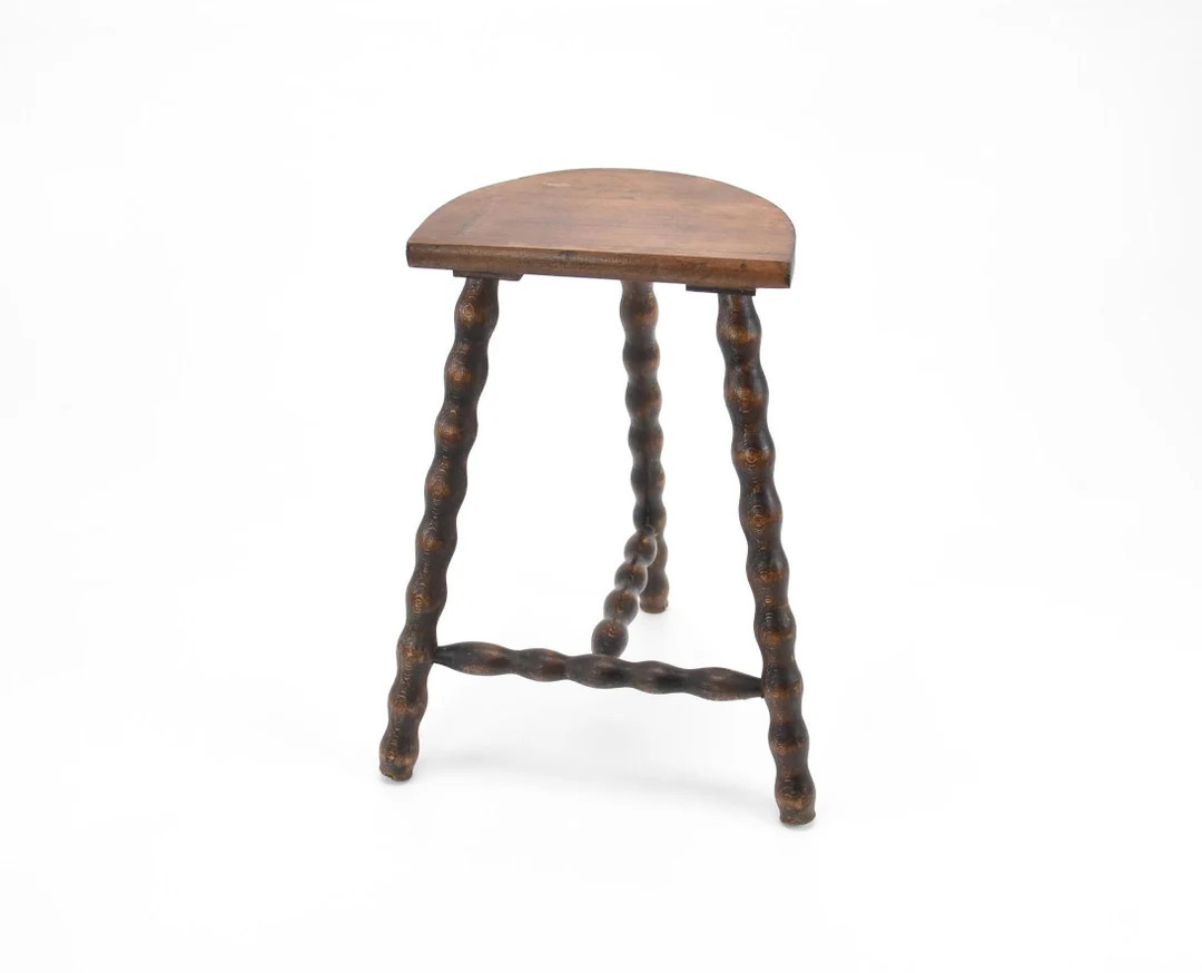 Chezrai Vintage French 19 Wooden Medium Height Braced Bobbin D Stool Farmhouse Cottage Barn Room ... | Etsy (US)