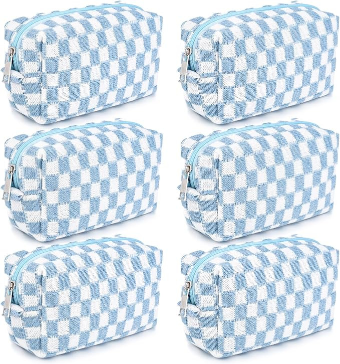 SOIDRAM Checkered Makeup Bag Preppy Cosmetic Bag Bulk Blue Makeup Pouch Personalize Travel Toilet... | Amazon (US)