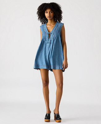 Women's Pleated Denim Mick Romper | Macy's