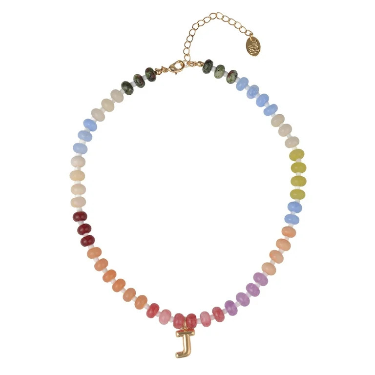 Time and Tru Goldtone Multicolored Bead Initial "J" Necklace | Walmart (US)