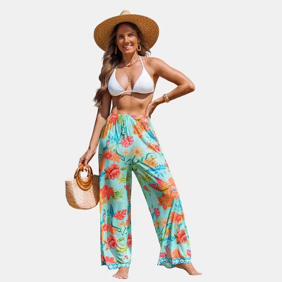 Women's Tropical Floral Print Beach Cover Up Pants with Boho Vibes - Cupshe-S-Multicolored | Target