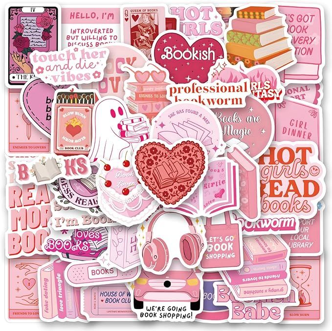 64 PCS Pink Bookish Stickers,Book Stickers for Kindle,Booktok Reading Stickers,Aesthetic Kindle S... | Amazon (US)