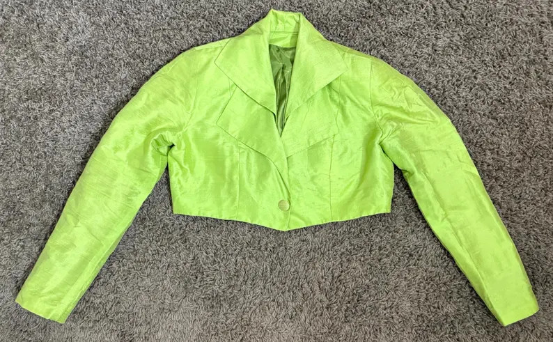 1990's Chartreuse Silk Cropped Blazer S-M Double Collar Glam Jacket | Etsy (Global)