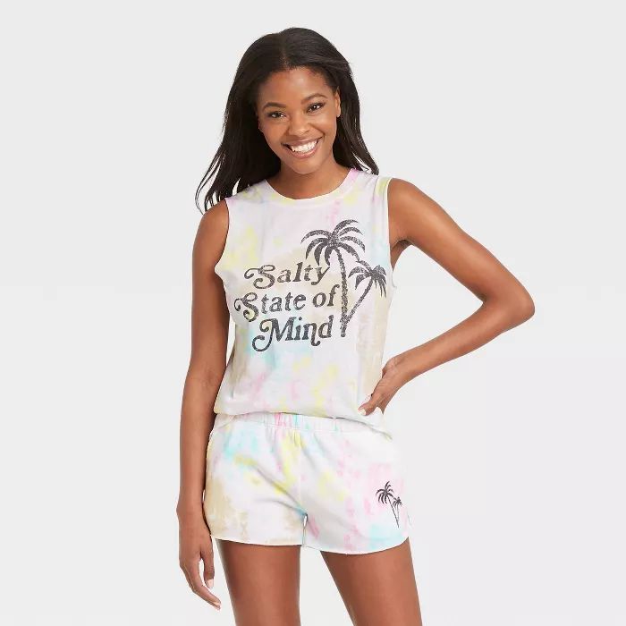 Women's Salty State of Mind Graphic Tank Top - White Tie-Dye | Target