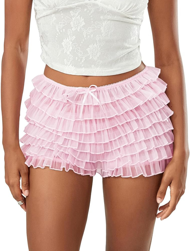 Multitrust Women Lolita Lace Ruffled Layered Shorts Y2k Fairy Tiered Bloomers Pumpkin Party Festi... | Amazon (US)