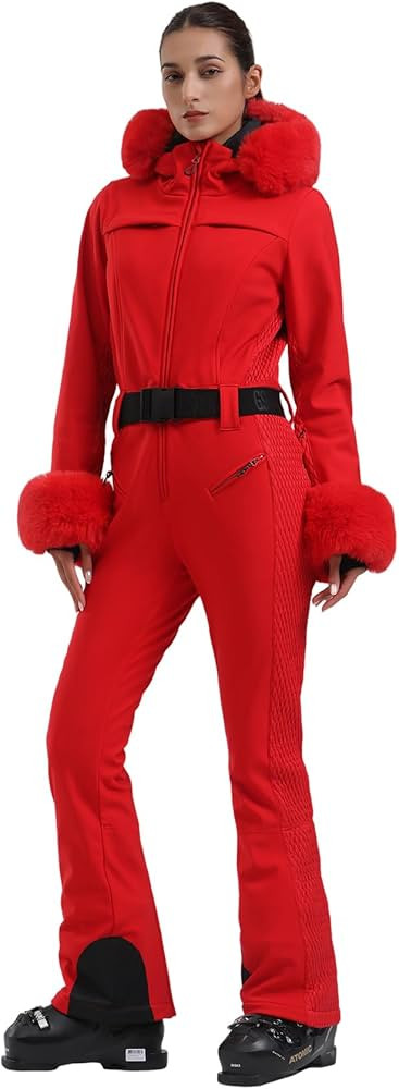 GSOU SNOW Ski Suit Women One Piece Snowsuit Slim Ski Jumpsuit Faux Fur Snowboard Waterproof Windp... | Amazon (US)