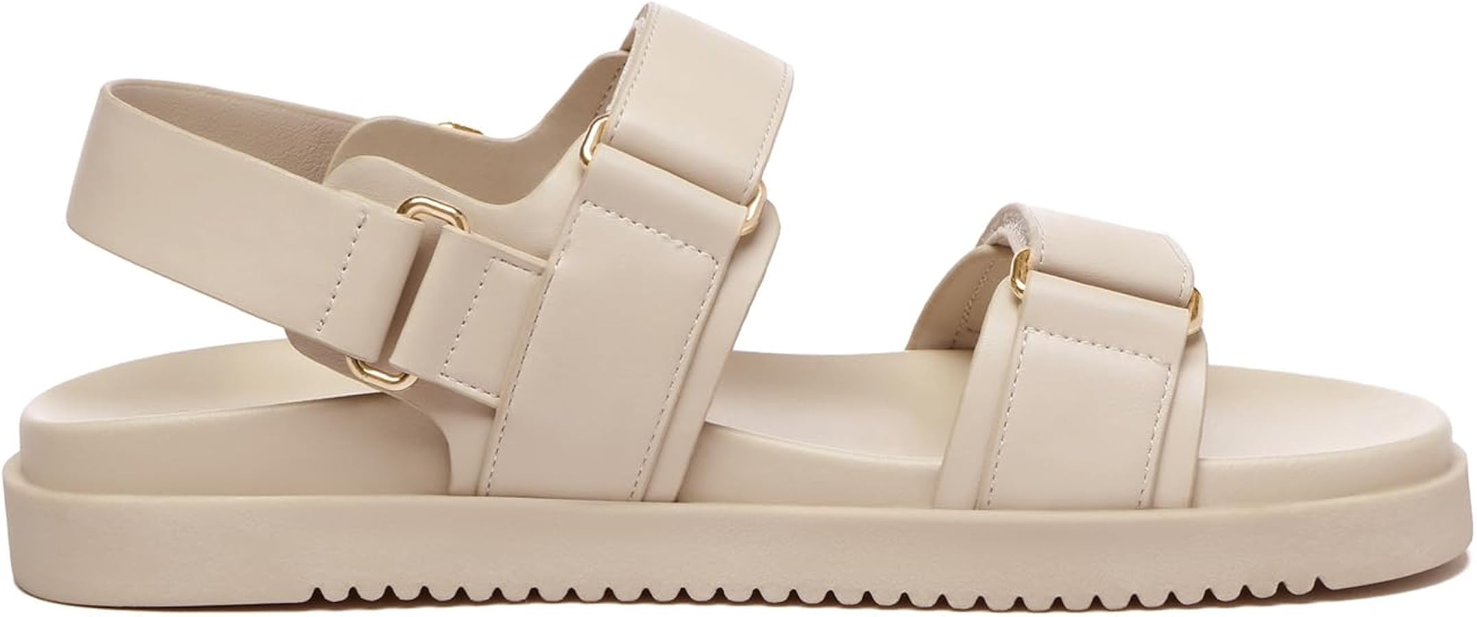 Women's Flat Sandals Comfort Adjustable Double Strap Slip on Leather Footbed Sandals | Amazon (US)