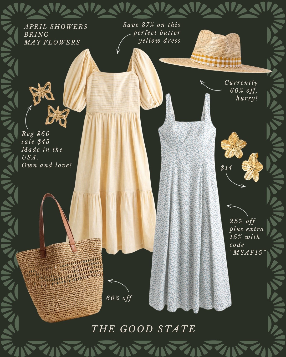 This collection is for the Springtime girlies who find joy in the April Showers and May Flowers. For the ladies dressing a little brighter this time of year, wearing all the florals, and who have (or need) a cute rain jacket or colorful umbrella to make rainy Spring days a little happier. This collection is for the ladies giving gardening a try for the first time or those tending to the same garden they have poured their heart and soul into for years. For those cultivating the soil of their hearts and homes too. For the girlies who love earth tones and blooming colors too. The good state, Lauren England, terrain, Anthropologie, Amazon, Amazon home, Amazon beauty, spring fashion, summer fashion, maxi dress, casual outfit, crochet top, gardening, flowers, florals, spring outfit, wreath, pottery barn, nordstrom, coffee table book, LL Bean, clean beauty, wedding guest dress, bag, tote, purse, woven purse, rain boots, Sunhat, flat, JCrew JCrew factory, white dress, sunglasses, quince, gold necklace, Mother’s Day gift, Mother’s Day outfit, Easter, Easter dress

#LTKSaleAlert #LTKFindsUnder100 #LTKStyleTip