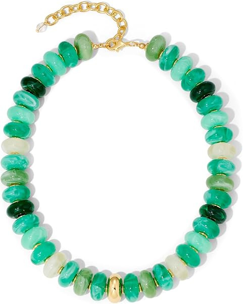 Chunky Beaded Necklace for Women Boho Statement Bead Necklace Adjustable Choker with Polished Dis... | Amazon (US)