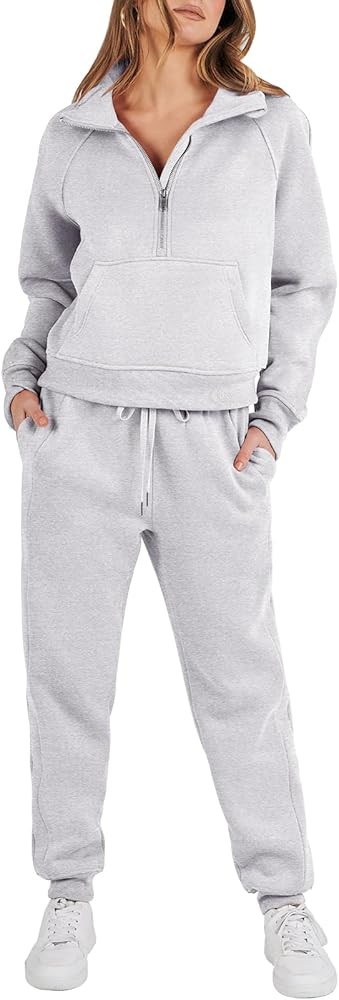 ANRABESS Women's Two Piece Outfits Long Sleeve 2023 Fall Half Zip Sweatshirt with Jogger Pants Lo... | Amazon (US)