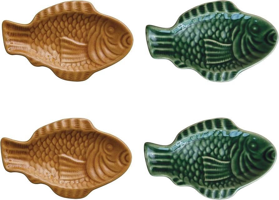 Creative Co-Op Maritime Fish Shape Stoneware Dishes, Multicolor, Set of 2 | Amazon (US)