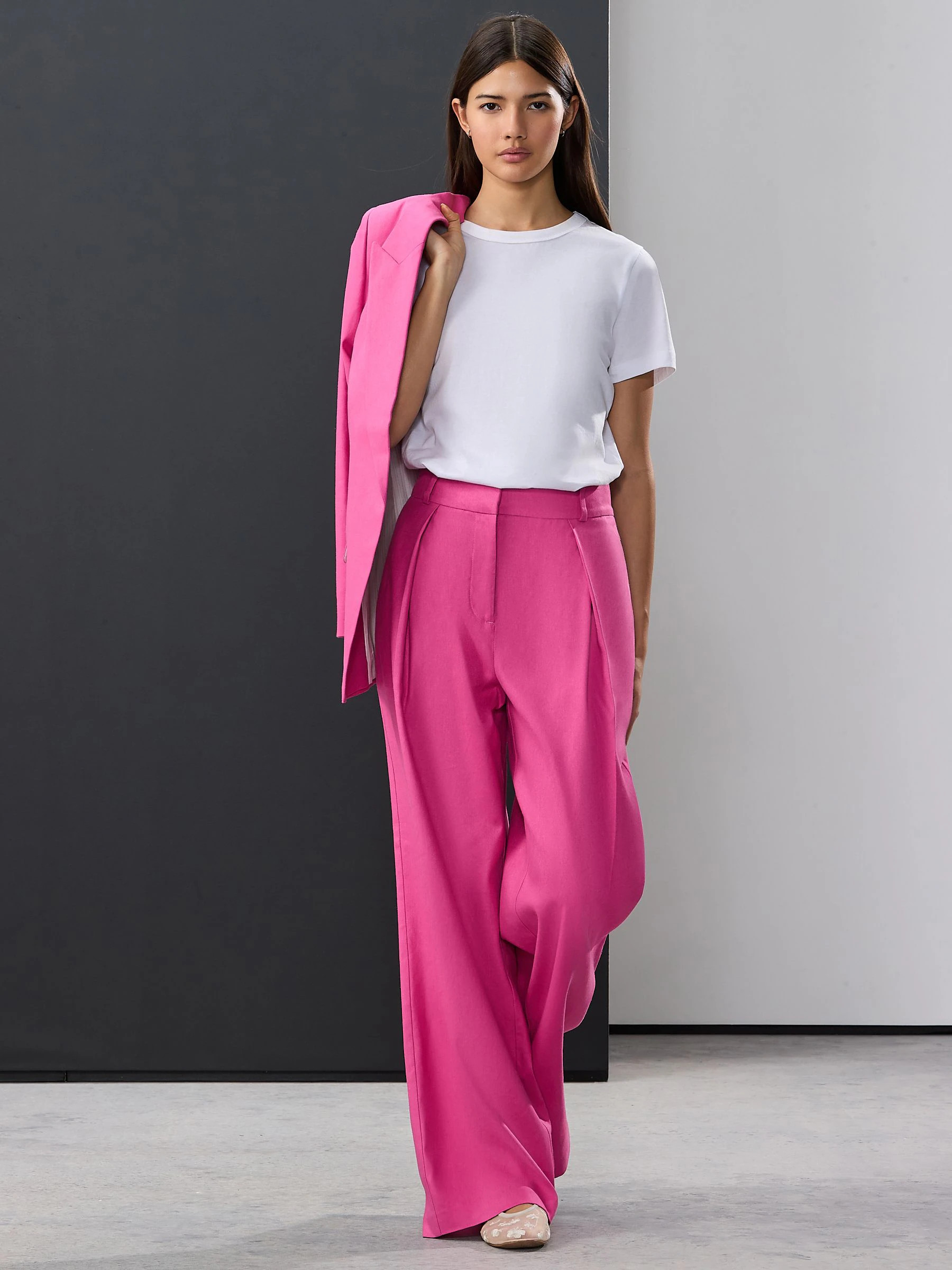 Buy Pink Elastic Back Wide Leg Trousers with Linen from Next USA | Next US