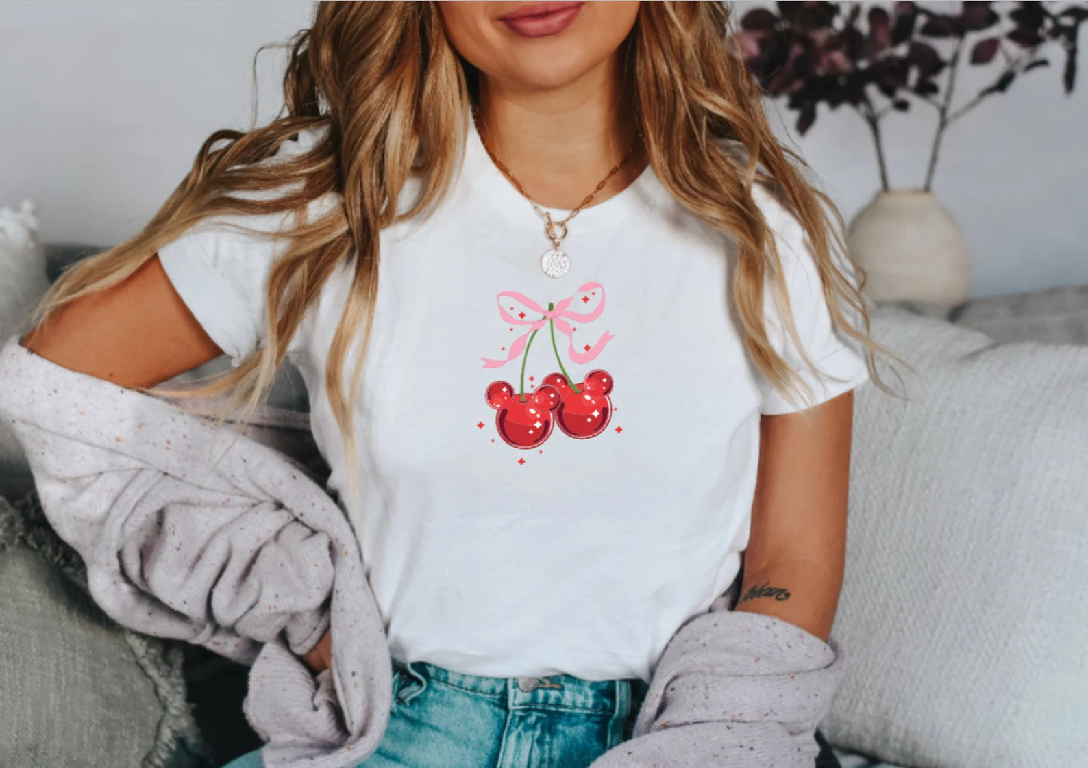 Cherry Mouse Shirt Coquette Shirt Pink Bow Shirt Princess Magical Shirt Family Vacation Shirt Cut... | Etsy (US)