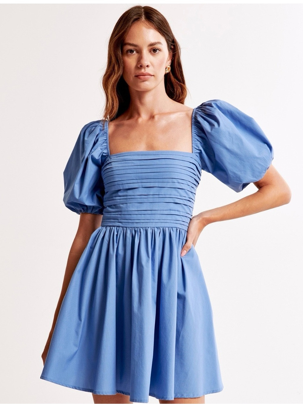 Abercrombie & Fitch Emerson Blue Puff-Sleeve Square-Neck Mini Dress XS Babydoll | Poshmark