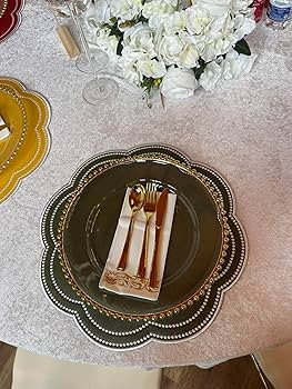 PNR Decor Nurture Green Faux Leather Scalloped Edge Round Set of 1 Embroidered PLACEMAT for Kitch... | Amazon (US)