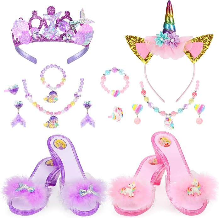 Princess Dress Up Shoes, Toddler Dress up Set, Pretend Play Princess Shoes Set with Crown Earring... | Amazon (US)