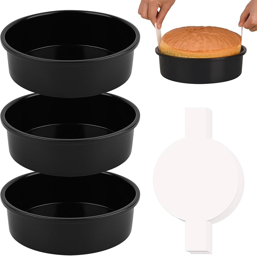 HUAKENER 6 Inch Cake Pan - Set of 3 Round Cake Pans with 100 Pieces Parchment Paper, Non-stick Ca... | Amazon (US)