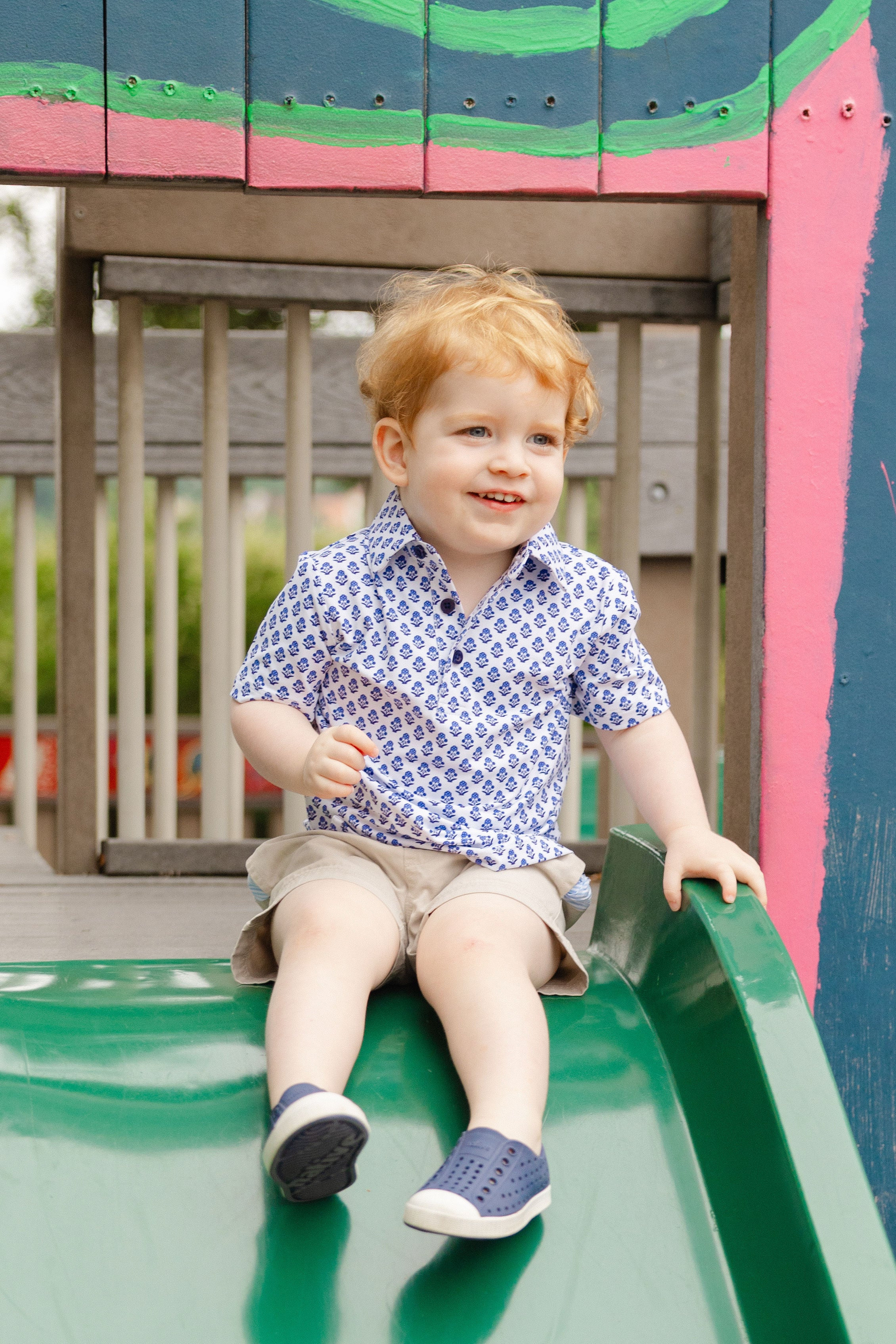 Blue &amp;amp; White Block Print Boys&amp;#39; Polo | Poppy Kids Co