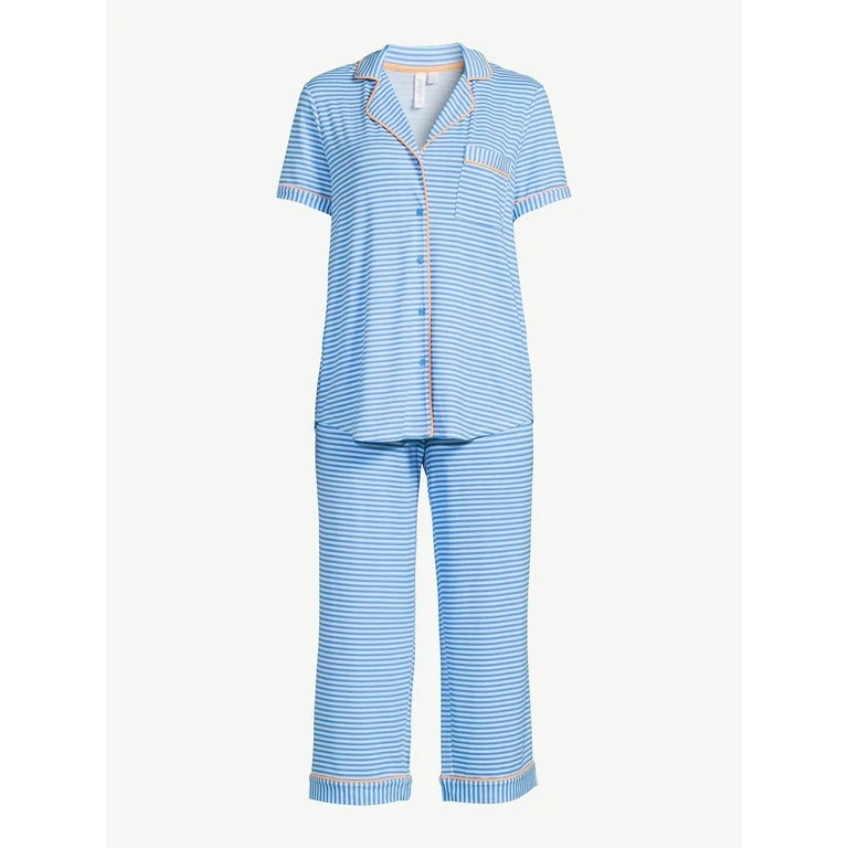 Joyspun Women's Knit Notch Collar Top and Capris Sleep Set, 2-Piece, Sizes S to 5X | Walmart (US)