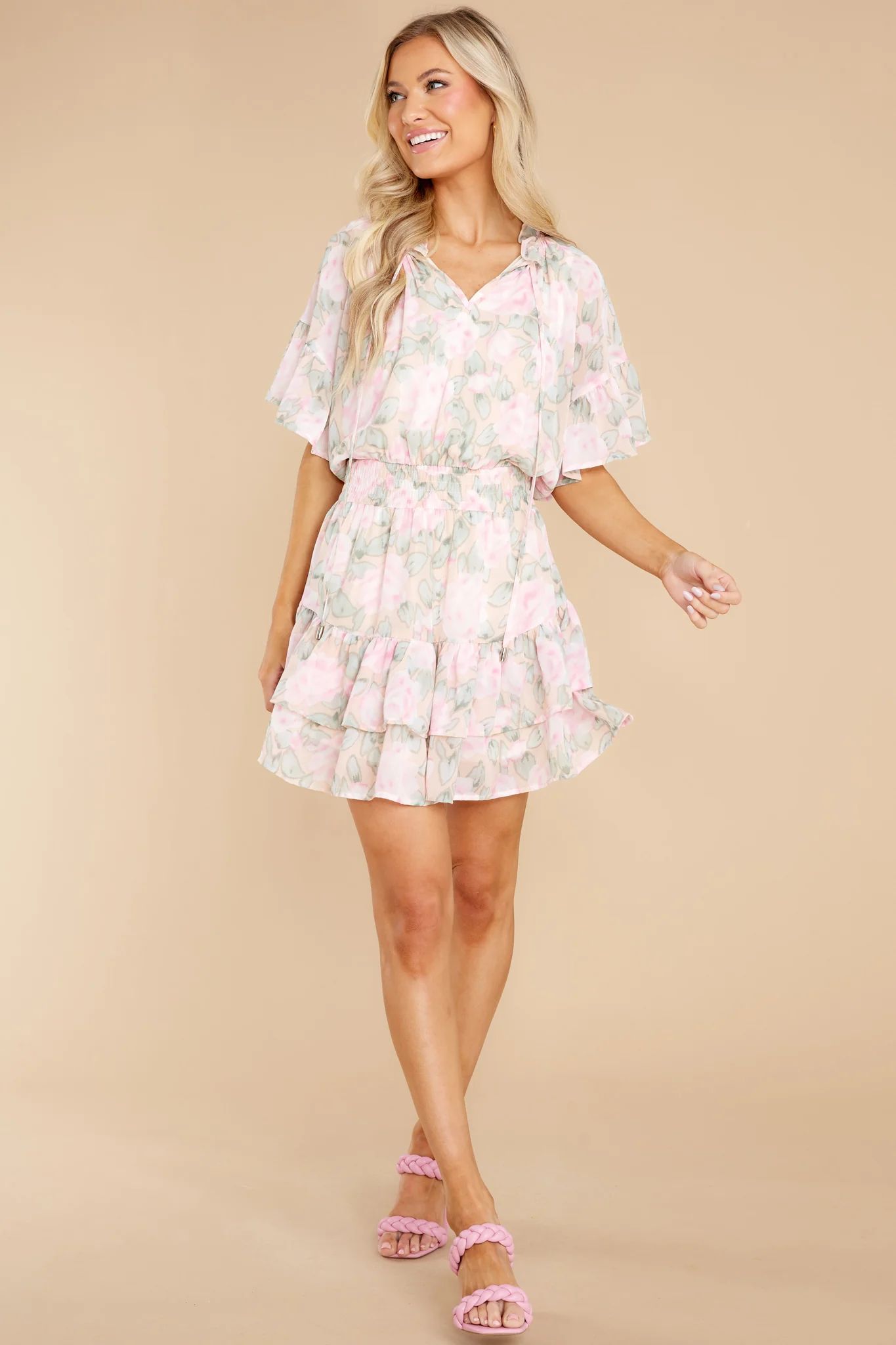 Delighted Feeling Peach Floral Print Dress | Red Dress 