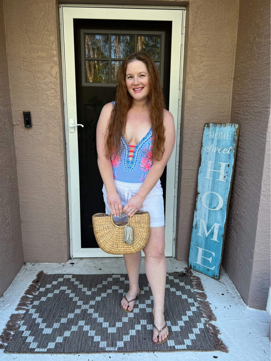 Lilly Pultizer swim, colorful swimsuits, Linen shorts, Jcrew style, Summer style, Spring Break fashion, Summer tote, Sea & Grass bag, slim crystal flip flops, Nordstrom style finds

#LTKswim #LTKSeasonal #LTKstyletip