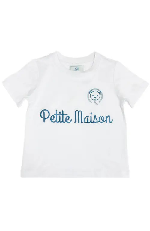 Petite Maison Kids Petite Maison Navy Logo Pima Cotton T-Shirt in White With Navy at Nordstrom, Size 2T | Nordstrom